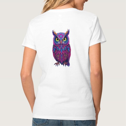 Psychedelic Owl: Magenta Blue Trippy Tシャツ (裏面)