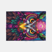 Psychedelic Owl: Neon Mandala Art フリースブランケット (正面(横))