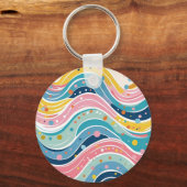 Psychedelic Pastel Rainbow Wave Design キーホルダー (正面)