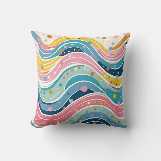 Psychedelic Pastel Rainbow Wave Design クッション (正面)