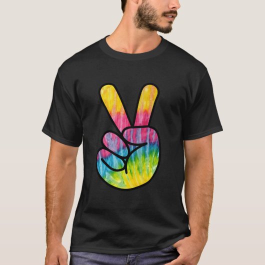 Psychedelic Peace Fingers Hand Sign Tシャツ (正面)
