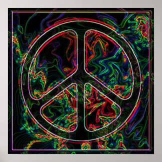 psychedelic peace sign poster ポスター
