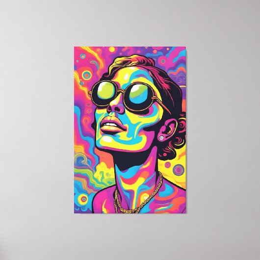 Psychedelic Pop Art Portrait – Vibrant Neon Trippy キャンバスプリント (正面)