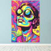 Psychedelic Pop Art Portrait – Vibrant Neon Trippy キャンバスプリント (インサイチュ (ウッドフロア))
