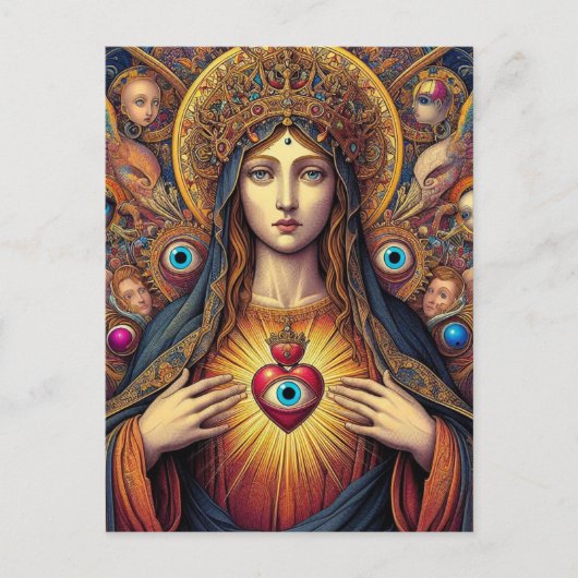 psychedelic Protection From Evil Mary Colorful ポストカード (正面)