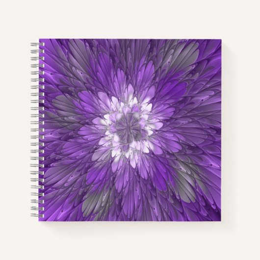 Psychedelic Purple Flower Abstract Fractal Art ノートブック (正面)