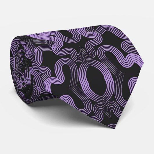 Psychedelic purple lines on black  ネクタイ (ロール)