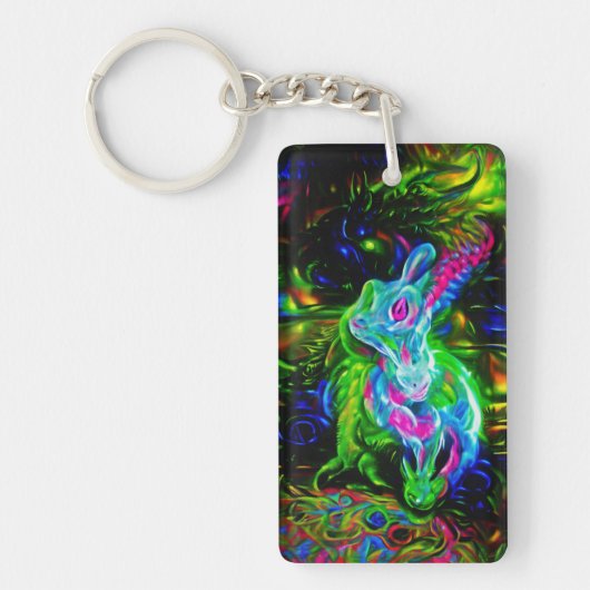 Psychedelic Rabbit Dragon in Neon Fantasy キーホルダー (正面)