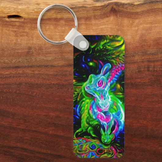 Psychedelic Rabbit Dragon in Neon Fantasy キーホルダー (正面)