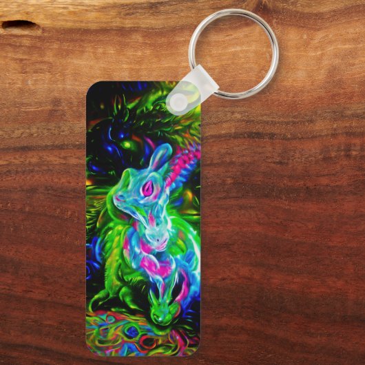Psychedelic Rabbit Dragon in Neon Fantasy キーホルダー (裏面)