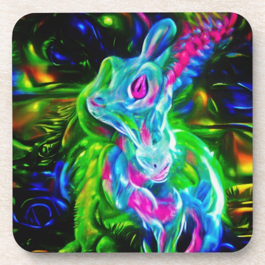Psychedelic Rabbit Dragon in Neon Fantasy コースター (正面)