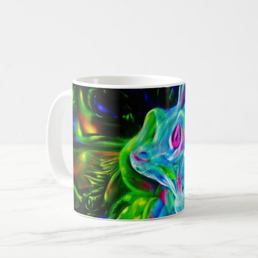 Psychedelic Rabbit Dragon in Neon Fantasy コーヒーマグカップ (正面左)