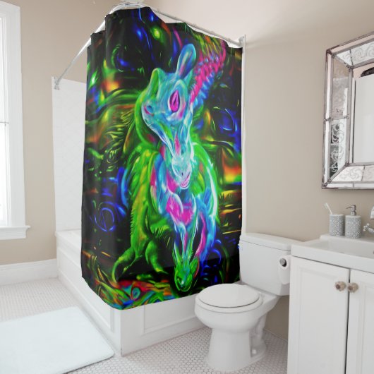 Psychedelic Rabbit Dragon in Neon Fantasy シャワーカーテン (インサイチュ)