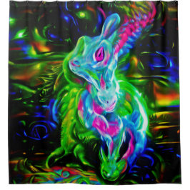 Psychedelic Rabbit Dragon in Neon Fantasy シャワーカーテン