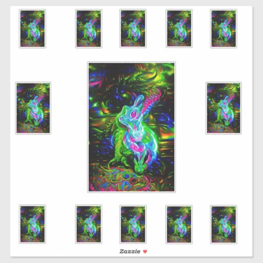 Psychedelic Rabbit Dragon in Neon Fantasy シール (シート)