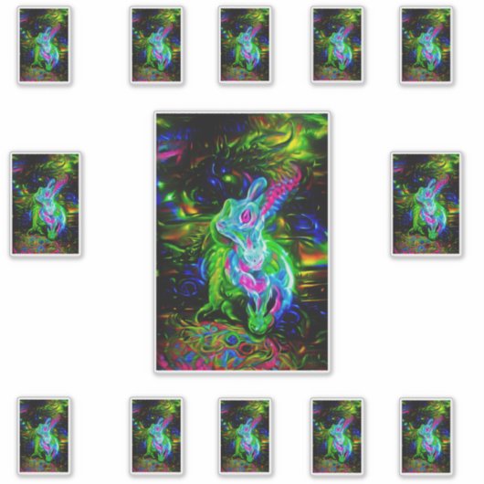 Psychedelic Rabbit Dragon in Neon Fantasy シール (正面)