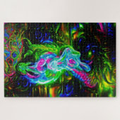 Psychedelic Rabbit Dragon in Neon Fantasy ジグソーパズル (横)