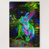 Psychedelic Rabbit Dragon in Neon Fantasy ジグソーパズル (縦)