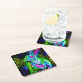 Psychedelic Rabbit Dragon in Neon Fantasy スクエアペーパーコースター (インサイチュ)