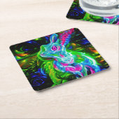 Psychedelic Rabbit Dragon in Neon Fantasy スクエアペーパーコースター (アングル)