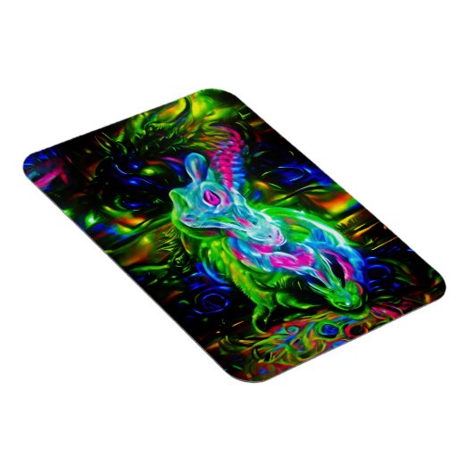 Psychedelic Rabbit Dragon in Neon Fantasy マグネット (右側)