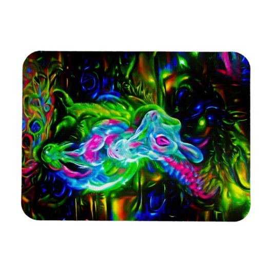 Psychedelic Rabbit Dragon in Neon Fantasy マグネット (横)