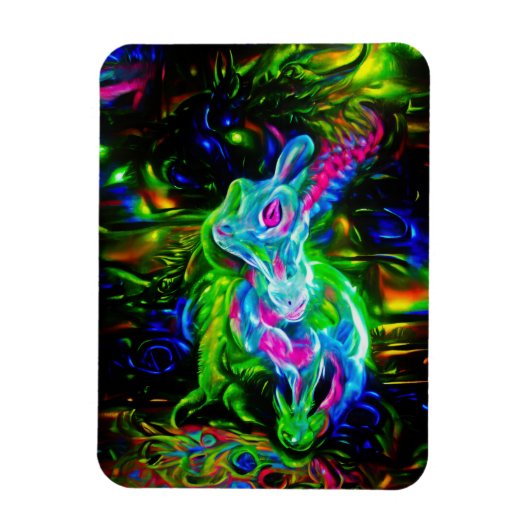 Psychedelic Rabbit Dragon in Neon Fantasy マグネット (縦)