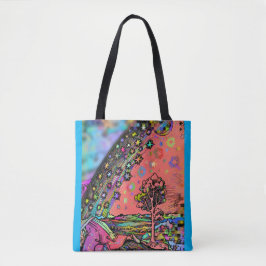 Psychedelic Rainbow Forest and Stars Tote Bag トートバッグ