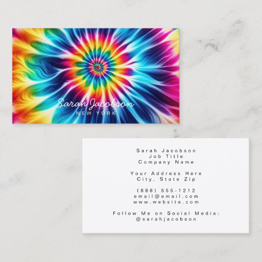 Psychedelic Rainbow Retro TIe-Dye 名刺 (正面/裏面)