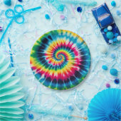 Psychedelic Rainbow Tie-Dye Retro Paper Plates ペーパープレート (パーティー)
