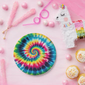 Psychedelic Rainbow Tie-Dye Retro Paper Plates ペーパープレート (パーティー)