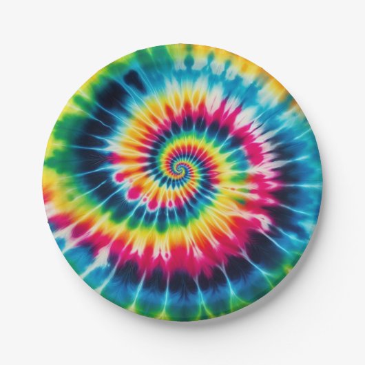 Psychedelic Rainbow Tie-Dye Retro Paper Plates ペーパープレート (正面)