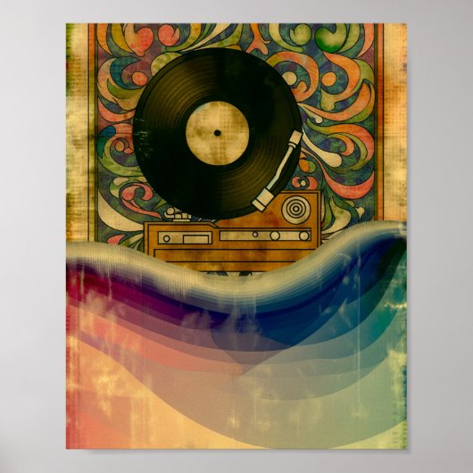 Psychedelic Record Player Art ポスター (正面)