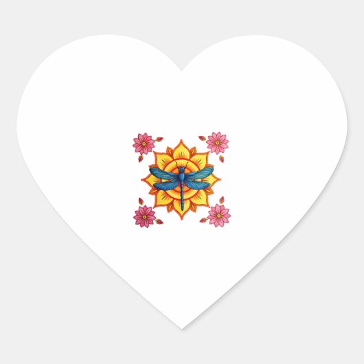 Psychedelic Sacred Geometry Mandala Insect Nature ハートシール (正面)