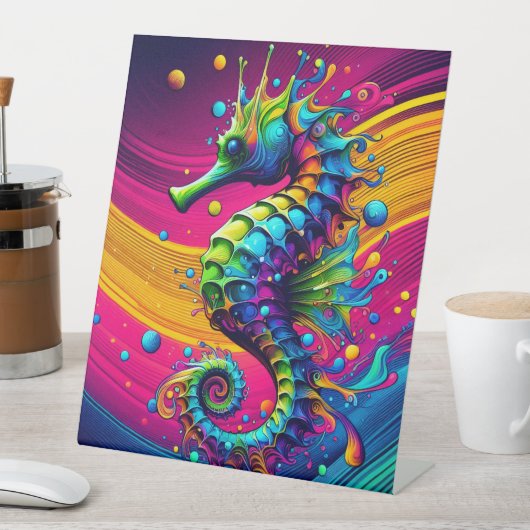Psychedelic Seahorse Canvas – Vibrant Ocean Wall A 台座サイン (インサイチュ)