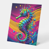 Psychedelic Seahorse Canvas – Vibrant Ocean Wall A 台座サイン (正面)