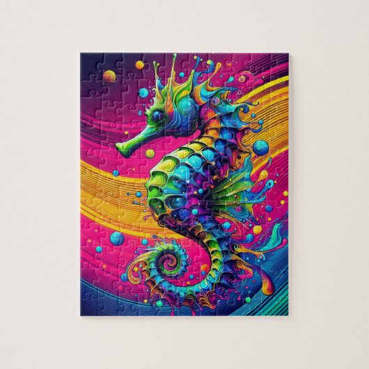 Psychedelic Seahorse Puzzle – Vibrant Ocean Challe ジグソーパズル (縦)