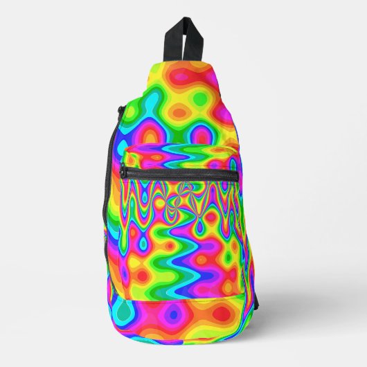 Psychedelic Sling Backpack with Neon Swirl Pattern スリングバッグ (正面)