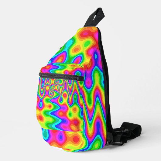 Psychedelic Sling Backpack with Neon Swirl Pattern スリングバッグ (右コーナー)