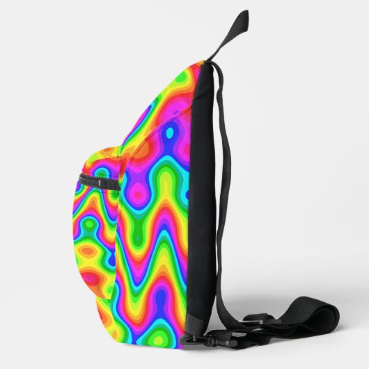 Psychedelic Sling Backpack with Neon Swirl Pattern スリングバッグ (右)