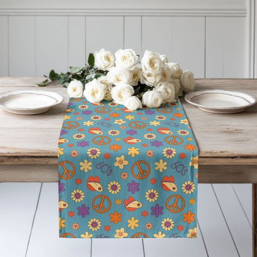 Psychedelic Table Runner Retro Pastel Mood ロングテーブルランナー