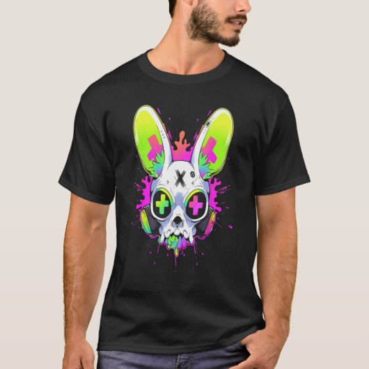 Psychedelic Techno Rabbit Rave EDM Punk Grunge Aes Tシャツ (正面)