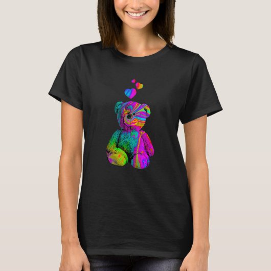 Psychedelic Teddy Bear Trippy Colorful Teddy with  Tシャツ (正面)