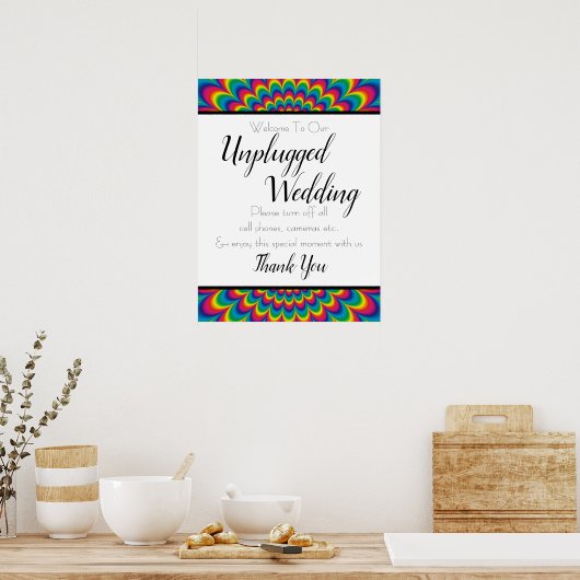 Psychedelic Tie Dye Unplugged Wedding Sign ポスター (キッチン)