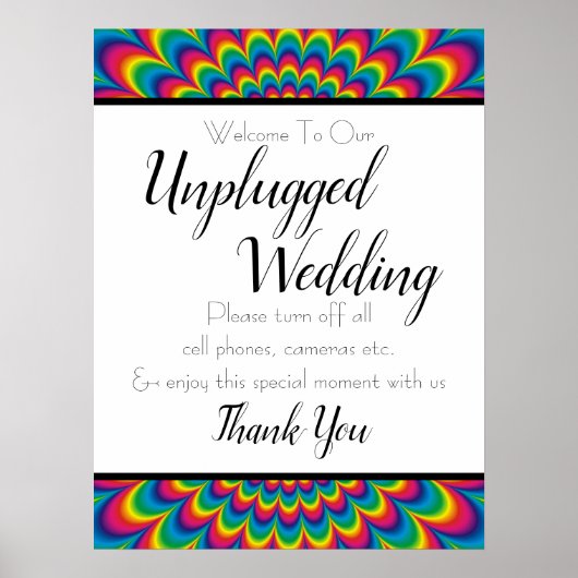 Psychedelic Tie Dye Unplugged Wedding Sign ポスター (正面)