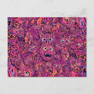 Psychedelic trippy cat in vibrant neon ポストカード