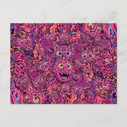 Psychedelic trippy cat in vibrant neon ポストカード (正面)