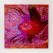 Psychedelic Trippy Retro Red Hibiscus Flower ジグソーパズル (横)