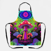 Psychedelic Vibrant Colorful Retro Mushrooms エプロン (正面)