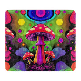 Psychedelic Vibrant Colorful Retro Mushrooms カッティングボード